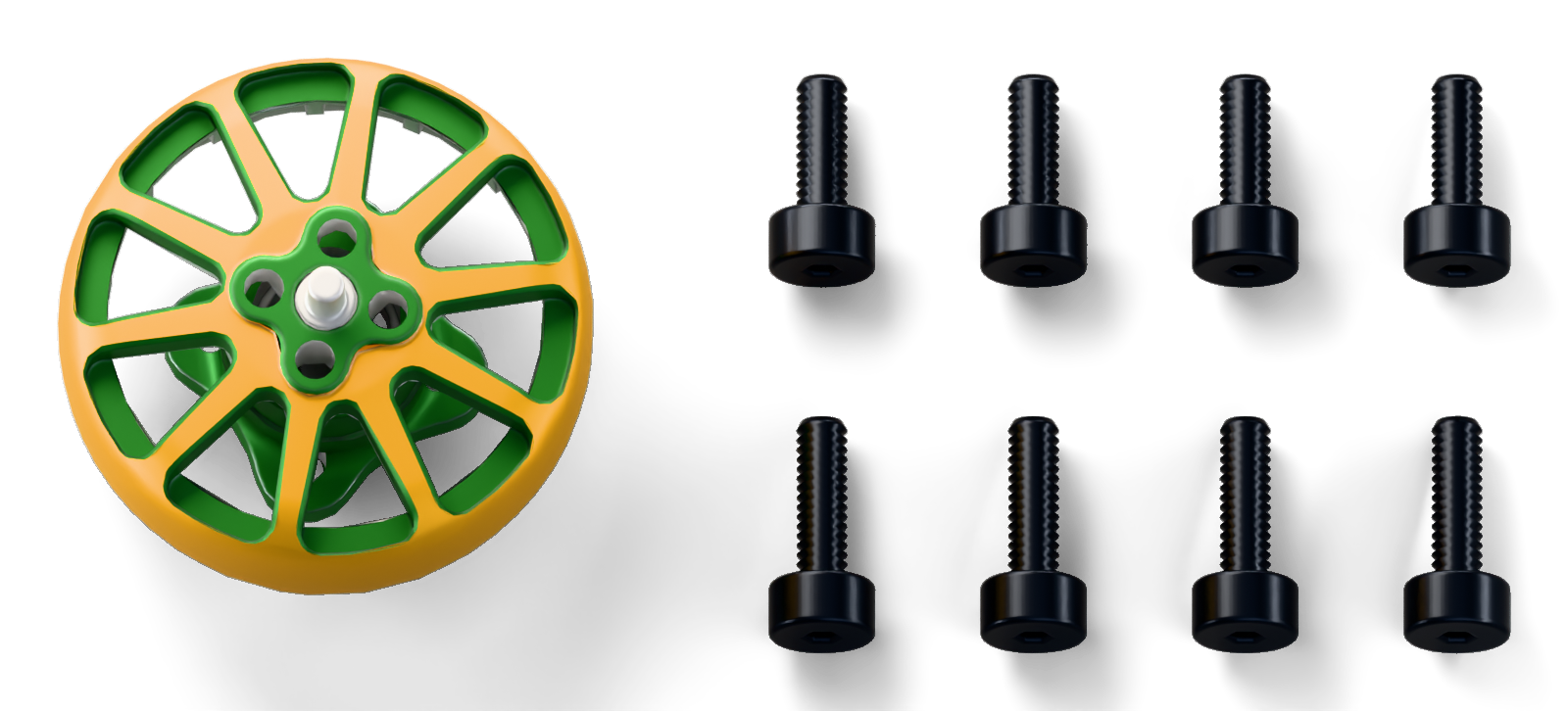 1× Motor, 4× Mounting screws, M2 × 6 mm, 4× Mounting screws, M2 × 7 mm
